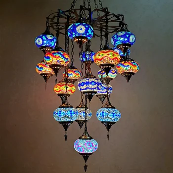 Turkish Moroccan Style Hotel Mosaic Glass Lamps Decorative Antique Chandelier