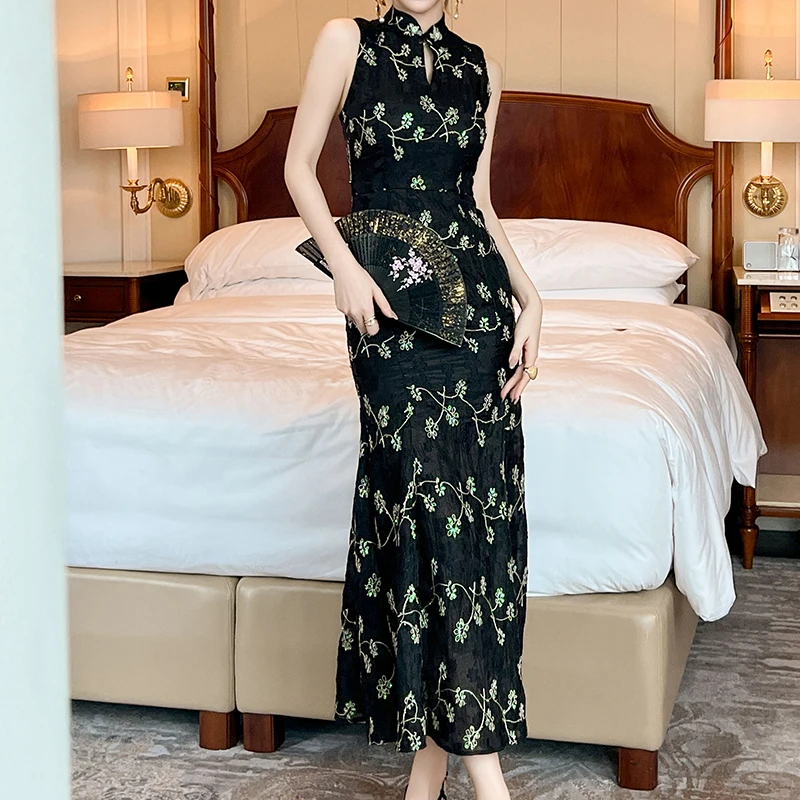 Zyht 65025 Wholesale Classy Hollow Out Jacquard Elegant Black Flare Traditional Chinese Dresses For Women Zyht 65025 Wholesale Classy Hollow Out Jacquard Elegant Black Flare Traditional Chinese Dresses For Women