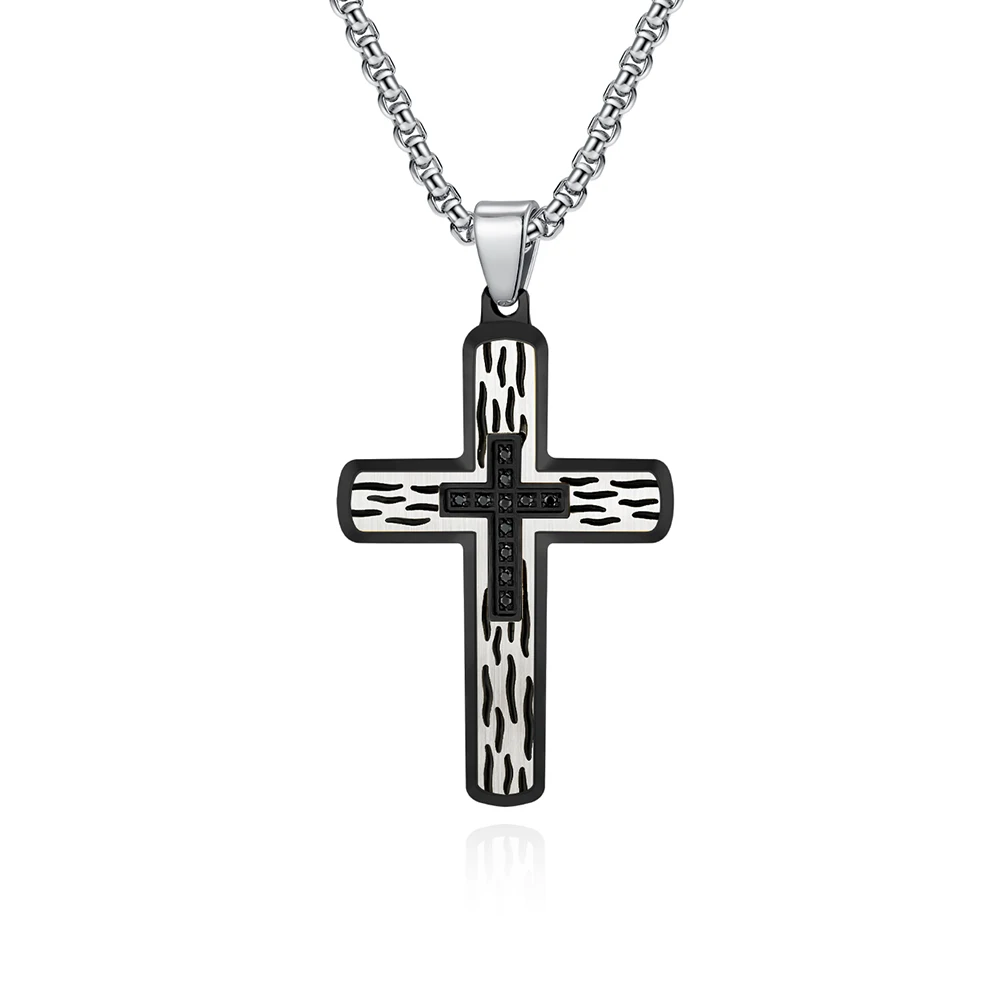 18K Gold Plated Pendant Hypoallergenic Christian Jewelry Cross Pendant Necklace Stainless Steel Diamond Cross Necklace for Men