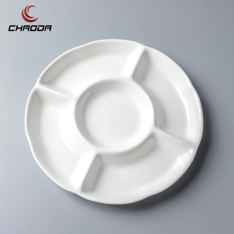 Chaoda Ceramic Divide Plates 5 Compartments Porcelain Snack Plate High Quality White Ceramic Dessert Nut Dishes for Hotel Home