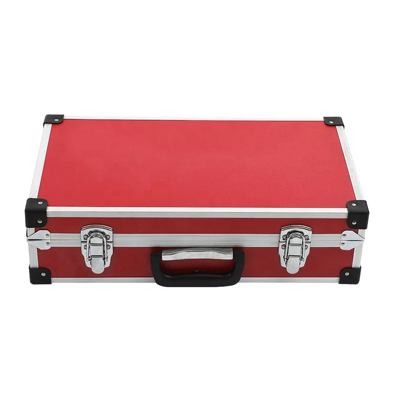 Customize Red Shell Aluminium Case Briefcases with Foam Inserts Black Interior Two Locks