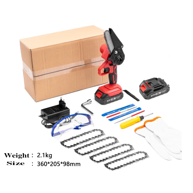 Mini Industrial 21V Cordless Electric Chainsaw with 4-inch Guide Bar for Woodworking and Garden Use