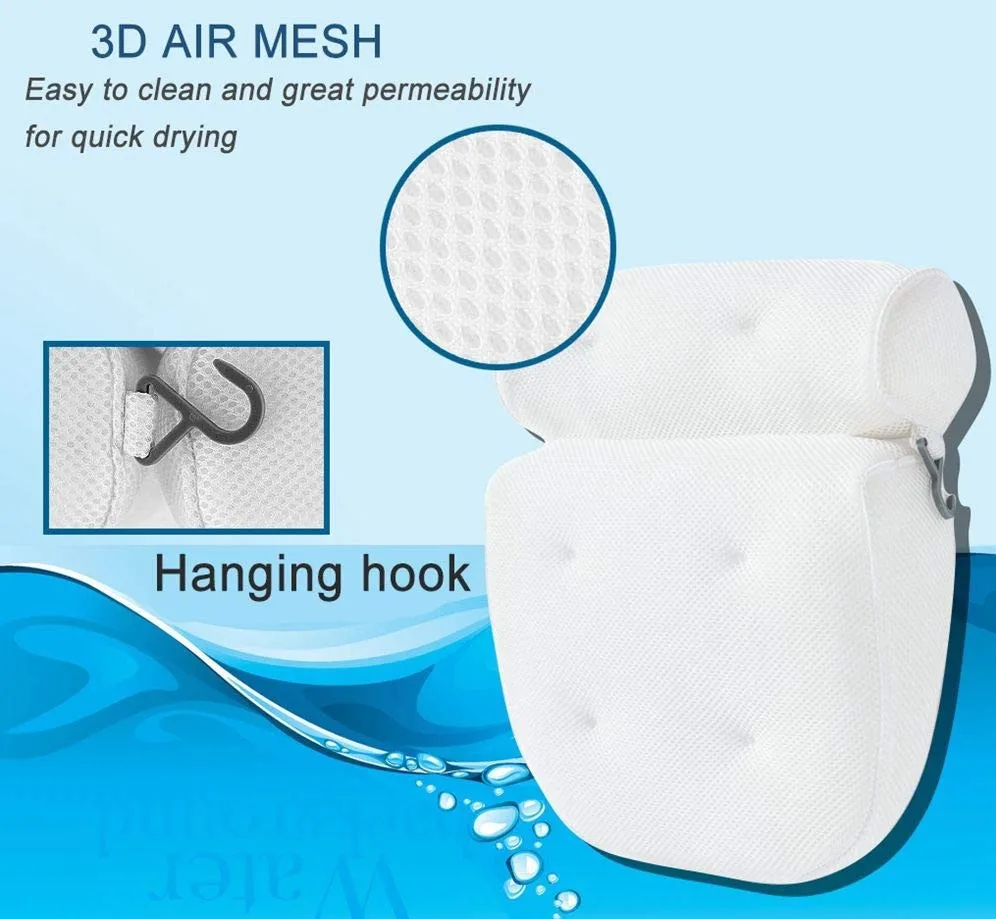 White Bath Pillow Spa 3d Mesh Bath Pillow With Suction Cup For Tub In