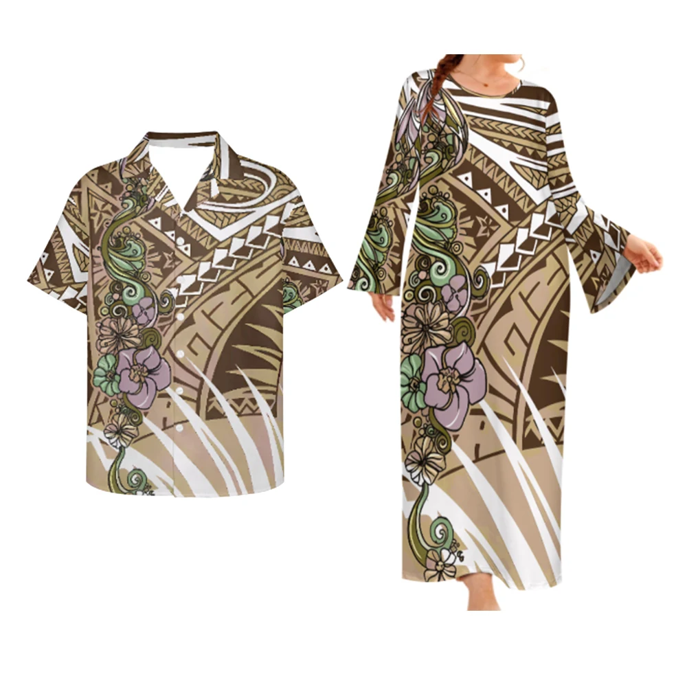 Hawaiian Tropical Style Men Shirts And Flared Sleeve Long Dress High ...