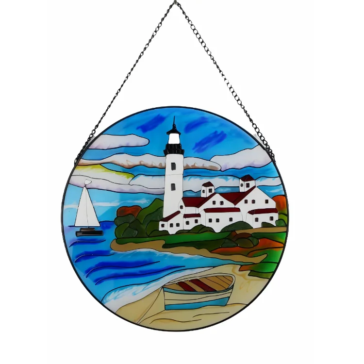 handmade lighthouse  Wall Hanging Hand-painted Sun-catcher For Home 