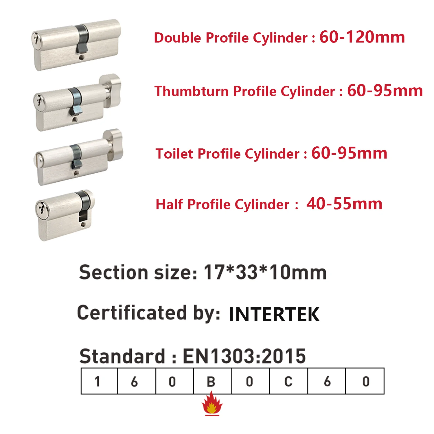 Fire Rated 70mm Toilet Profile Cylinder for Bathroom Single Open European Door Lock Cylinder factory