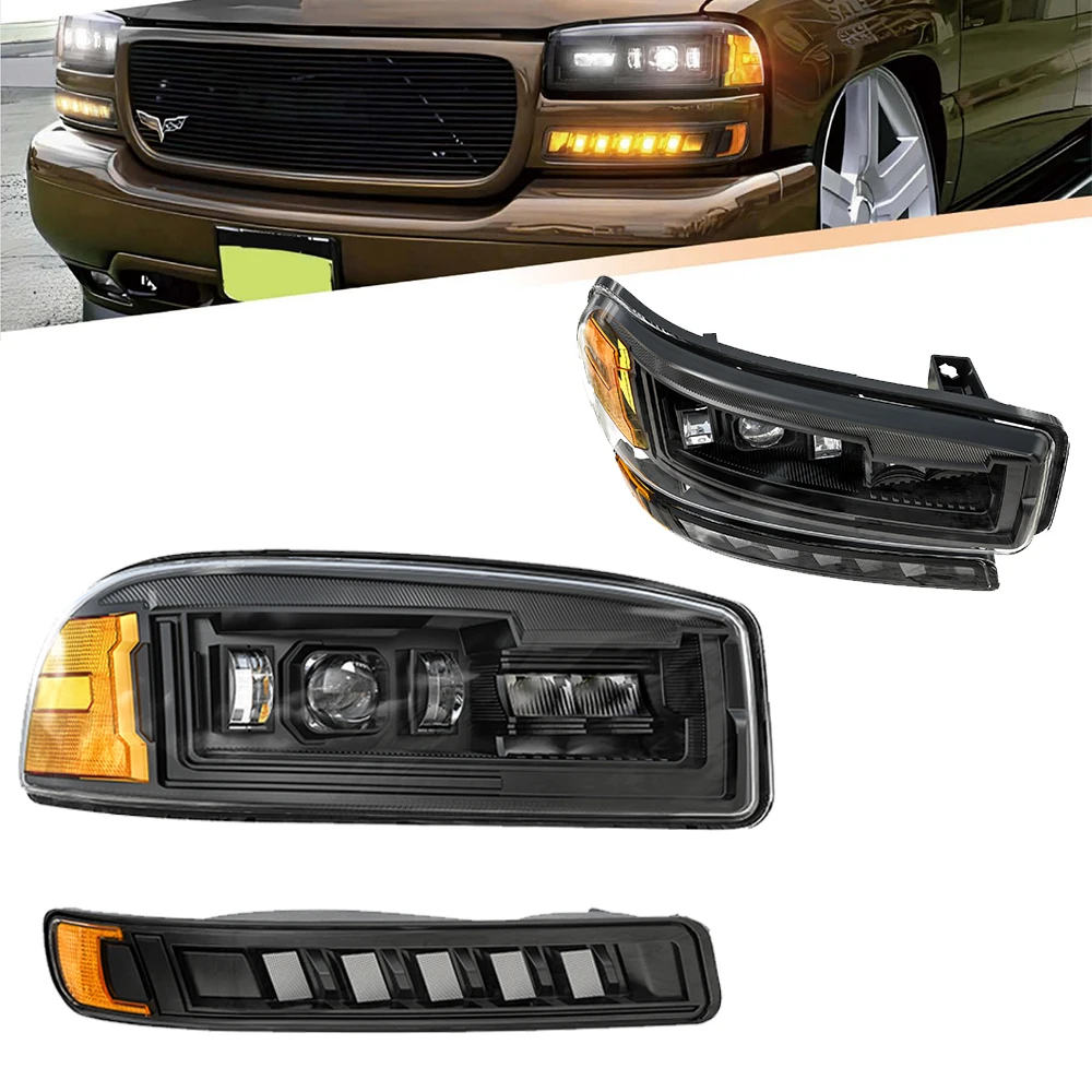LED Headlight Assembly Set For 1999-2006 Yukon XL 1500 2500 For 1999-2007 Gmc Sierra