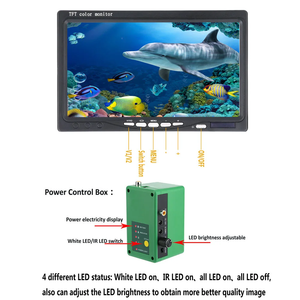MOUNTAINONE Underwater Camera Fishing 4.3 LCD Monitor Fish Finder IR LED  Night Vision Camera For Fishing 15M Fishing Camera for Ice, Lake and Boat
