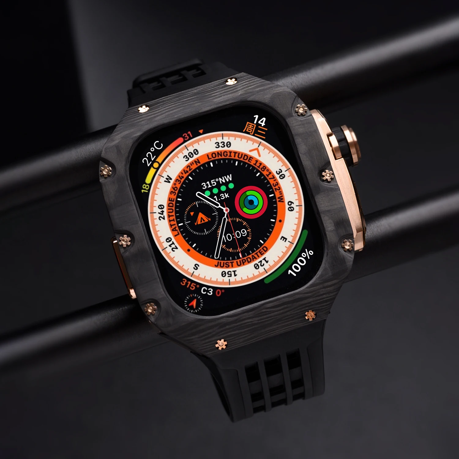 Luxury 49mm Modification Kit for Apple Watch Ultra 49mm Carbon Fiber Case With Fluororubber Band for apple Watch ultra 49MM Band