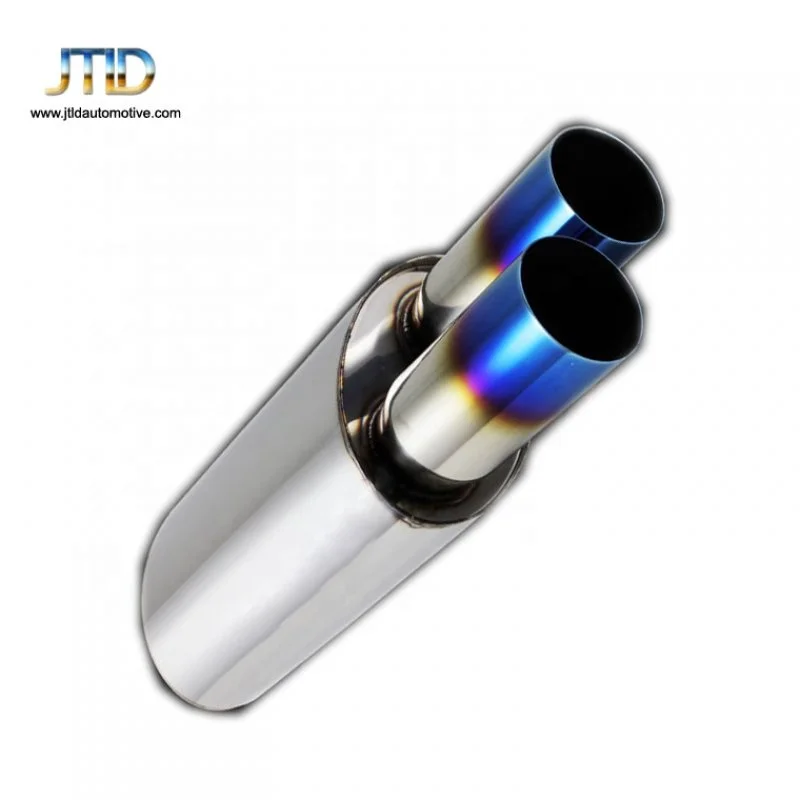 Universal Double Outlets 3.5" Dual Outlets Blue Burnt Tip 2.5" Inlet Stainless Exhaust Muffler With Silencer