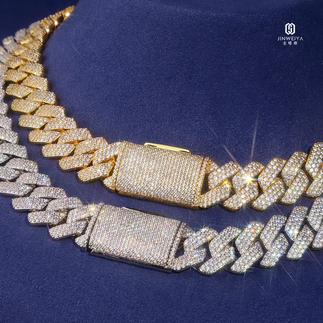 Diamond Gold Plated S925 Sterling Silver Necklace Moissanite Miami Cuban Link Chain Ice Out In Silver 925