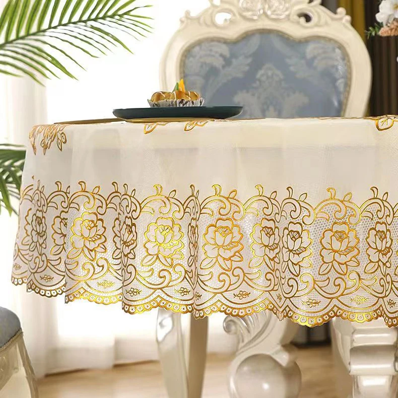 PVC Lace with Gold Round Table Cloth Table Runner