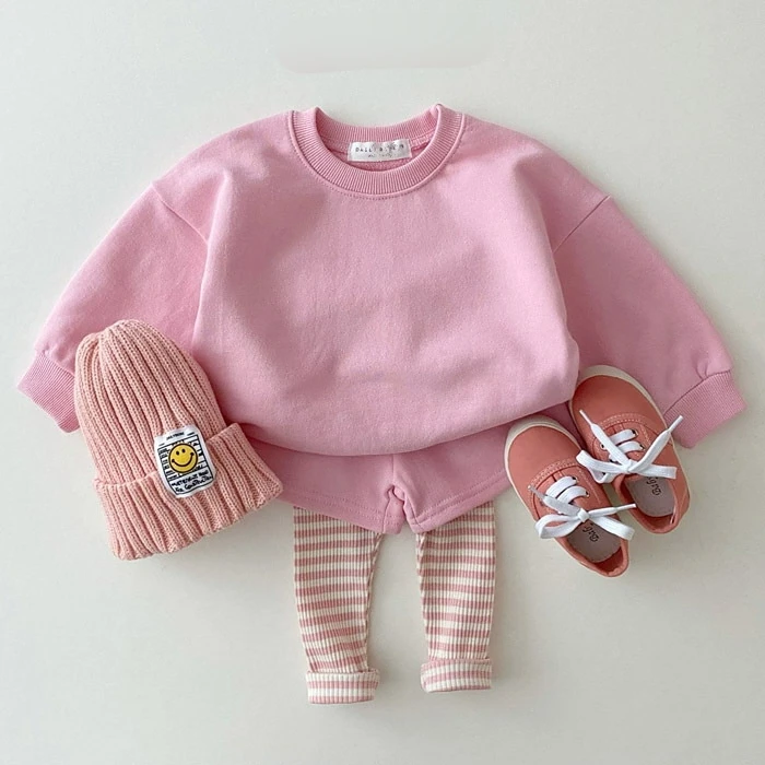 Baby suit candy color round collar French loop fake two pairs of pants