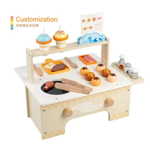 Unisex Children's Kitchen Toys Wooden Play House and Cooking BBQ Ice Cream Stand Wooden Toy for Kids