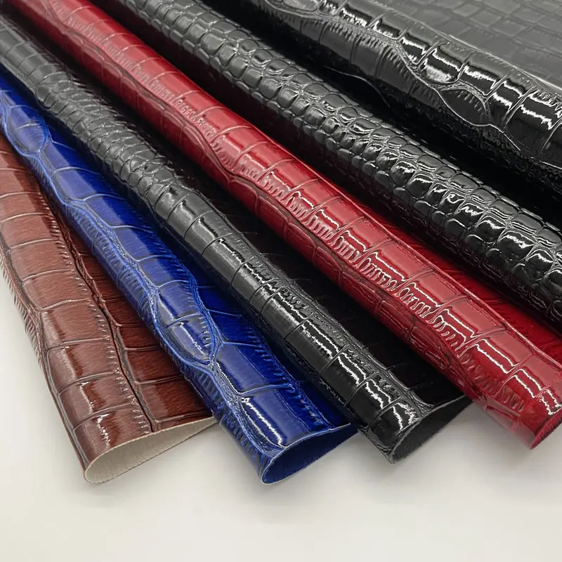Crocodile Pattern Embossed Reflective Glossy PVC Leather Faux Synthetic Artificial Alligator Two Tone Shiny for Furniture