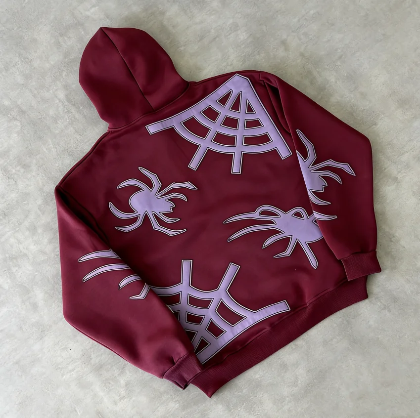 SALATI HighQuality OEM Wholesale Fashionable Casual Quarter Zip Spider Web Embroidered Cotton Blend Hoodie for Men Custom gallery 2