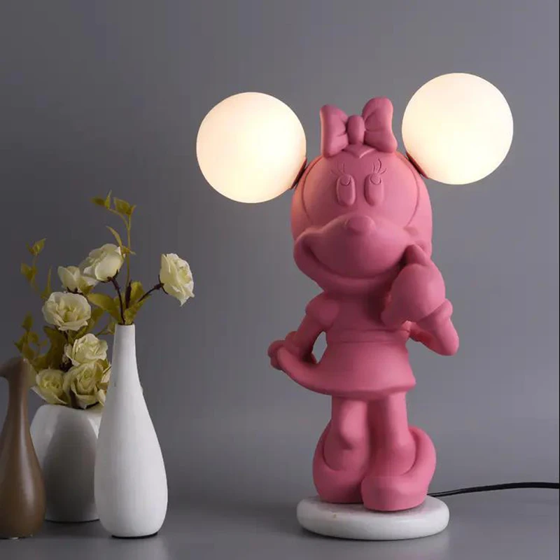 Decorative Mickey Mouse Shape Table Lamp Cartoon Kids Room Led Desk Lamp Hotel Bedside Nordic Modern Glass Table Lamp