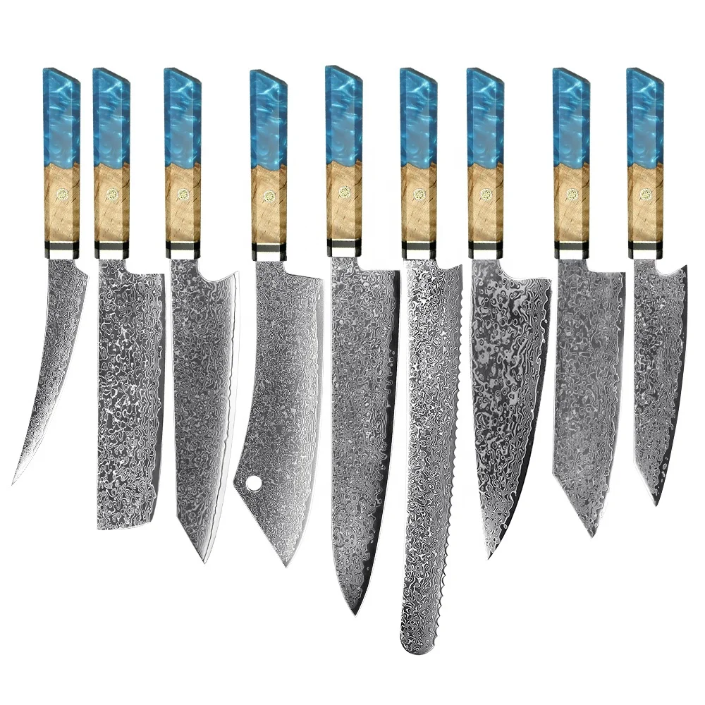 67層 ダマスカスVG10 ディンプル ブッチャーナイフ アワビシェル透明樹脂柄 67層 ダマスカスVG10 ディンプル ブッチャーナイフ アワビシェル透明