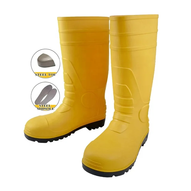 Customize Chemical Safety Rain Shoes Mining Oil filed High Top Steel Toe Midsole Yellow PVC Wellington Daily working Boots Men