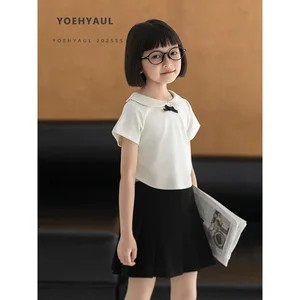 YOEHYAUL CD1244 4-14Y Cotton / Spandex Big Girls Toddler Kids Crop Top with Bow Solid Teen Girls Plan Shirts Tshirts and Tops