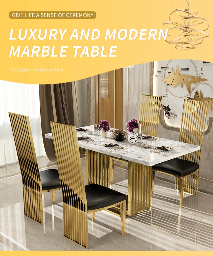 Other Furniture Gold Stainless Steel Marble Dining Table Luxury Dining ...