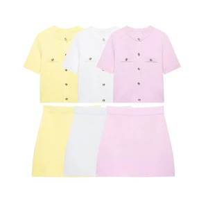 GX2022 Fashion Summer Clothing Boutique Sexy Street Wear Short Sleeve Knitted T-shirt and Mini Skirt 2 Piece Set