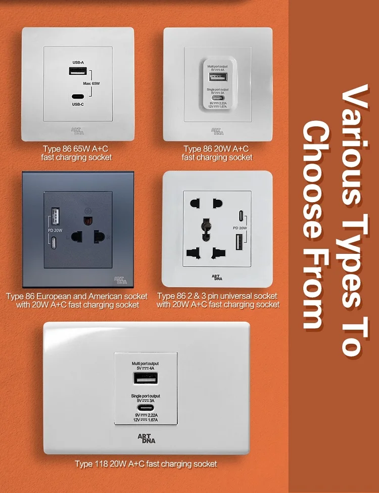 Artdna A Uk Universal Electric Wall Single Socket Double Usb A And C Sockets Buy Socket Wall