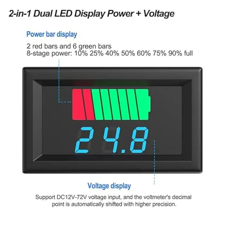 Misuratore Di Capacità E Tensione Batteria DC - Display LCD Per 12V, 24V, 36V, 48V, 60V, 72V, Impermeabile IPX7 - Foto 8