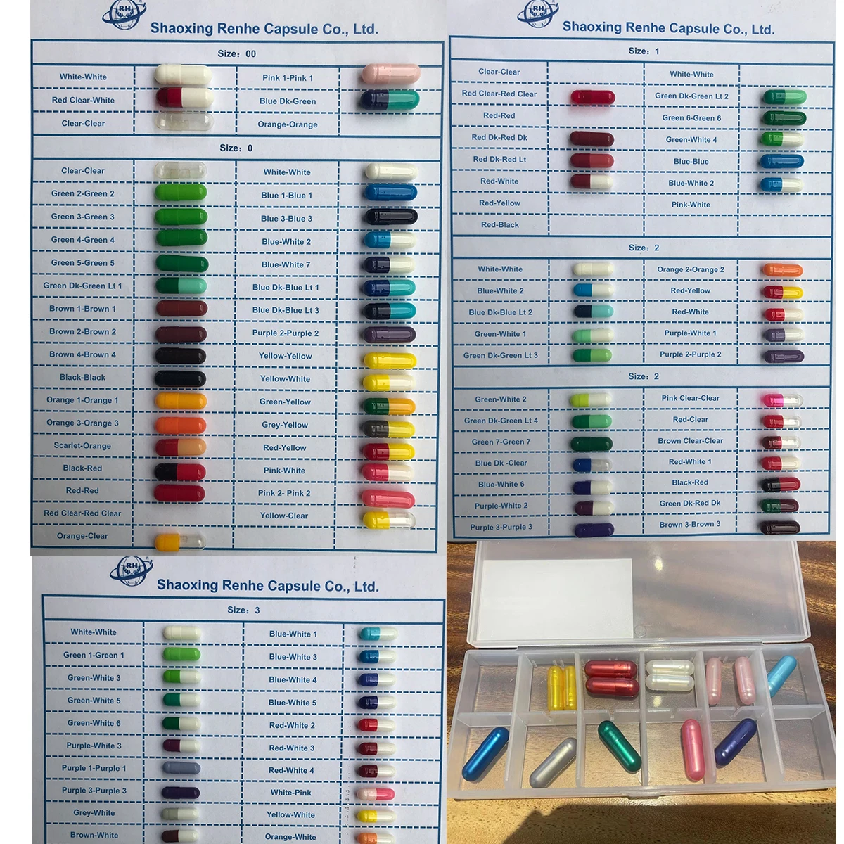 Зеленые и белые твердые пустые желатиновые капсулы для дополнения порошковой
