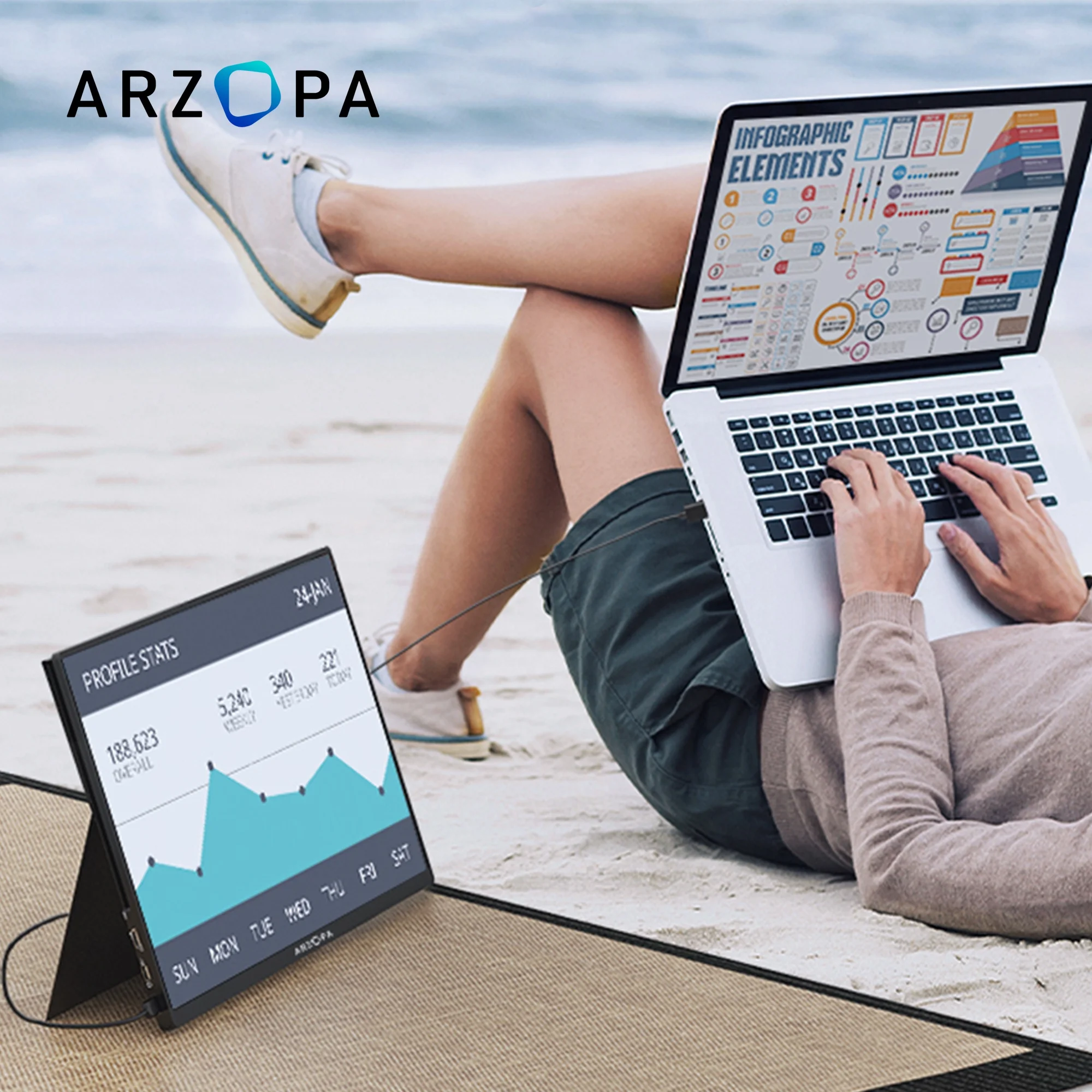 Arzopaスタンドスーパースリム13.3インチPCトリプル2Kポータブル 