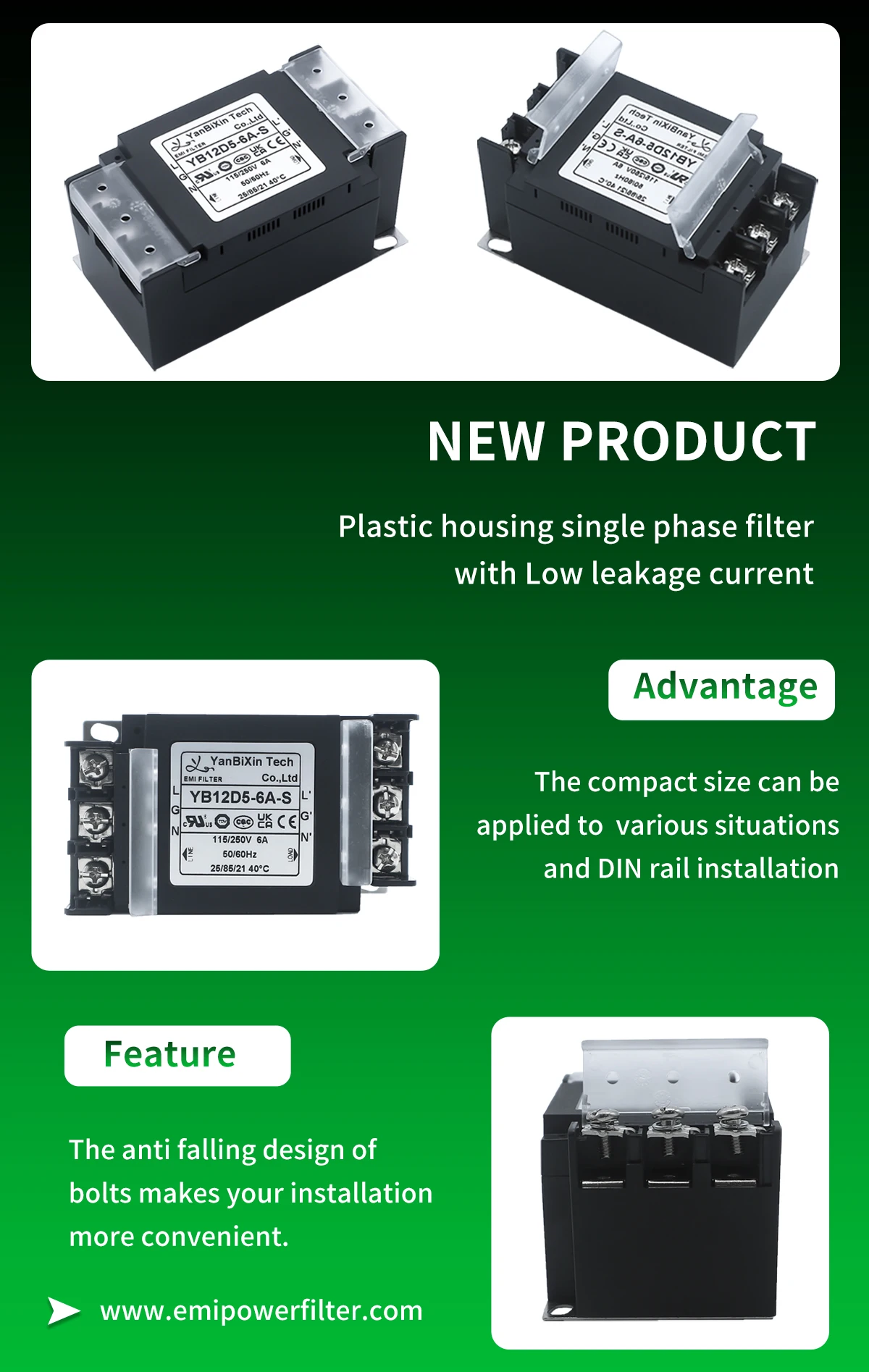 Single Phase Plastic Case Filter 10A Compact EMC Filter 115V/250V Power ...