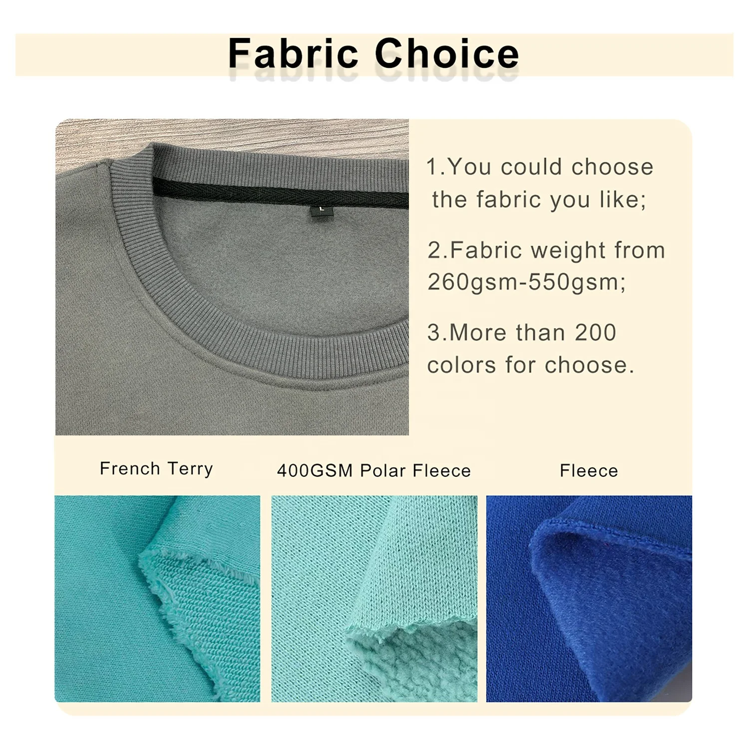 JL2518C OEM High Quality Unisex Style Tops 380GSM Crew Neck Hoodie French Terry Crewneck Oversized Sweatshirts Men