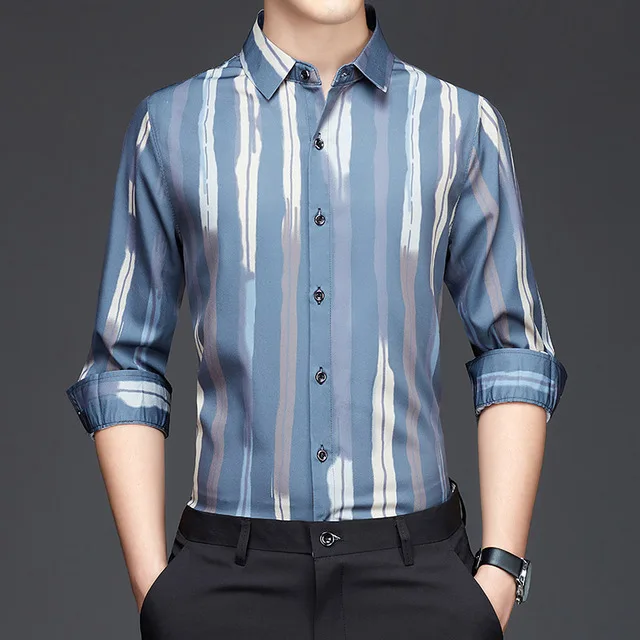 2024 nuevo diseñador camisas a rayas para hombre camisa de manga