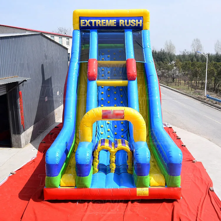 Inflatable Vertical Rush Slide Challenge Playground Obstacle Course Bouncy Slides with Climbing Wall for Sale