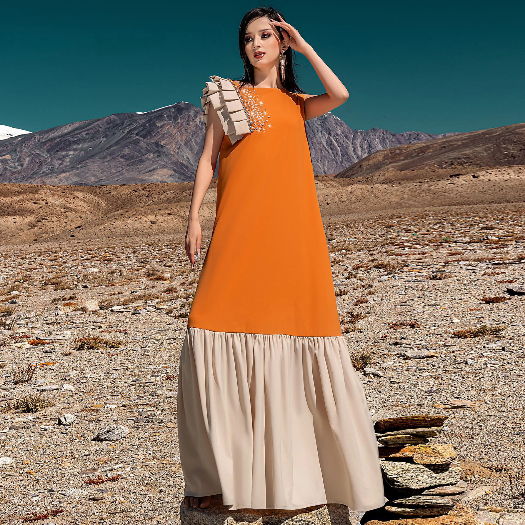beige and orange dress It's A Match Beige Floral Maxi Dress – Shop the Mint main image 0