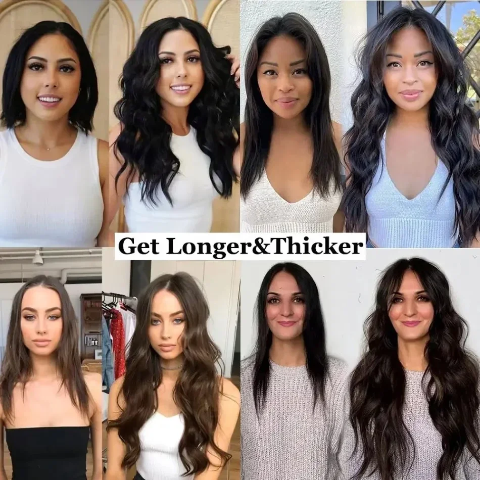 Extension per capelli umani brasiliani Remy con clip, set da un pezzo, lisci naturali, testa intera_voghion.com