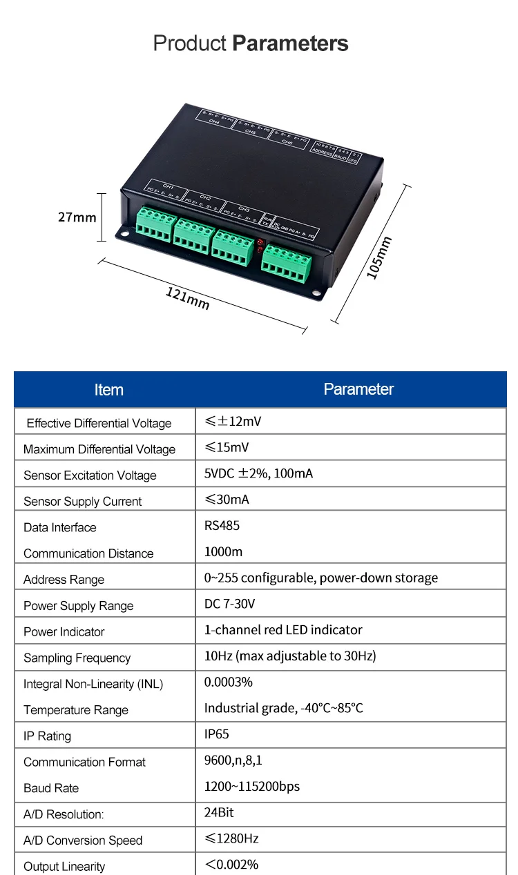 product huaqingjun 6 channel fully isolated weighing transmitter rs485 communication high precision digital module for load cell-6