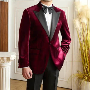 2026 New Men's Banquet Groom Wedding Velvet Suit Jacket Slim High Quality Double Slit Men's Suit Jacket