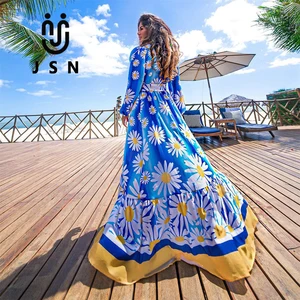 JSN  High Quality Beachwear Swimwear Cover up Women's Cardigan Long Sleeved Printed Bikini Robe