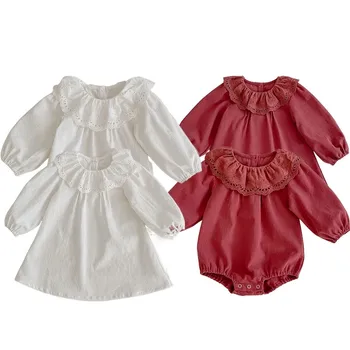 Toddler Baby Long Sleeves Rompers Kids Baby Girls Sister Clothes Solid Color Girls Dresses Clothes