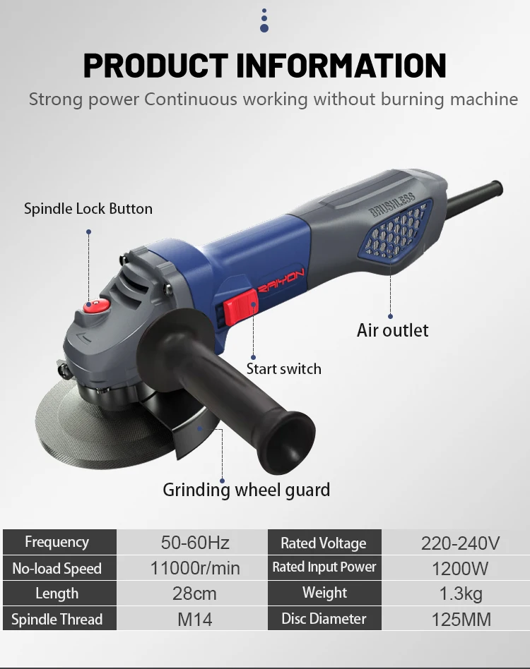 1300W AC Brushless Angle Grinder - Professional Grinding Power