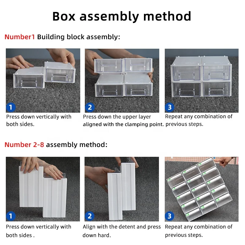 8 Pieces 18X9.5X5CM Stackable Clear Plastic Storage with Transparent  Modular Drawer Small Parts Box