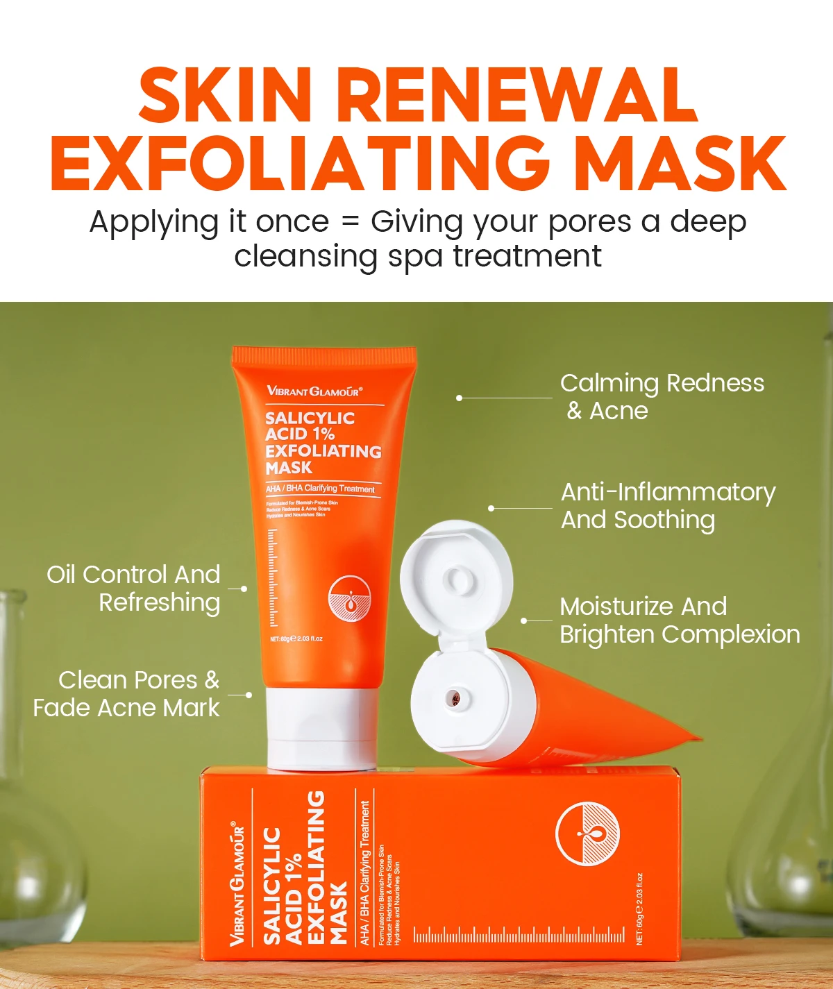 Vibrant Glamour AHA+BHA 1% Face Nose Acne Remove Mask Gentle Cleansing Exfoliating for Oily & Acne-Prone Skin Salicylic Acid