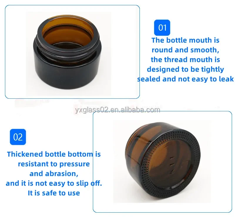 Supplier amber empty round face cream glass jar with screw lid package container 5g10g15g20g30g50g60g100g manufacture