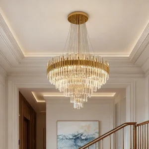 Lights for Home High Ceilings Circular Crystal Raindrop Gold Chandeliers Large Villa Chandelier Entrance Staircase Chandelier