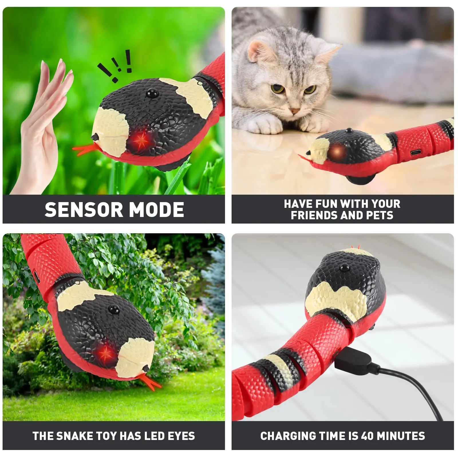 Realistic Simulation Smart Cat Toy Snake Interactive Usb Rechargeable
