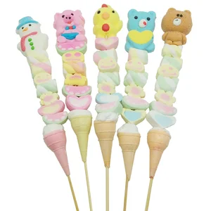 Cartoon Marshmallow Skewers Internet-Famous Animal Shapes Children's Day Lollipops Soft Candy Stalls Coated Bag Box Wholesale