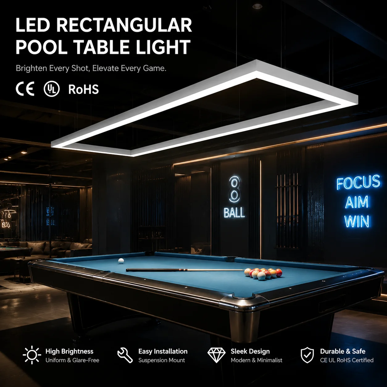 Iron LED Strip Pendant Light Seamless Splicing Shadowless Design Black/White Shopping Mall Lighting Home Office Gym 30W