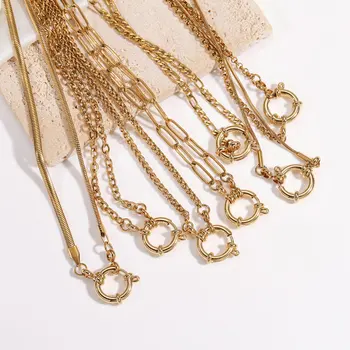 18K Gold Stainless Steel Link Chain Necklace with Spring Buckle Pendant Snake Figaro Chain Design Trendy  Style Fine Jewelry