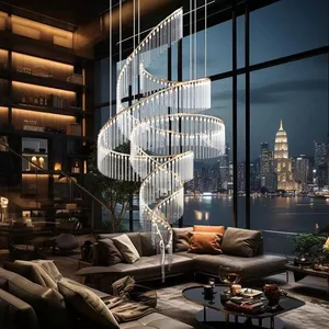 JACKSUN Raindrop LED Crystal Custom Chandeliers Art Light Villa Long Staircases Rotating Pendant Lamp High Ceiling Light